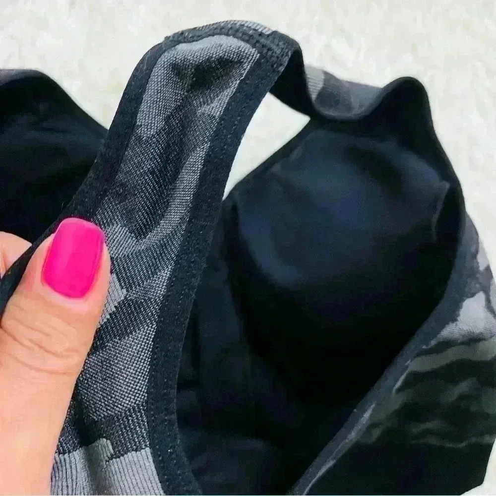 Avia Black & Gray Camouflage Support Zip Sports Bra Size M